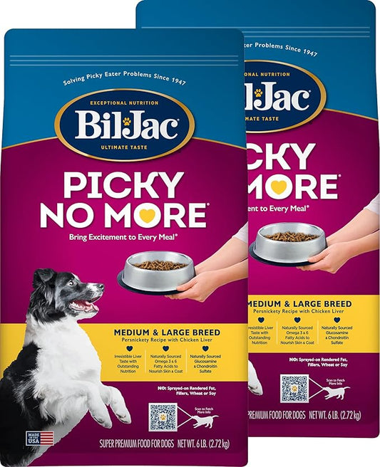 Bil-Jac Picky No More Medium & Large Breed Dry Dog Food, Chicken Liver Recipe, 6 lb (2 Pack)