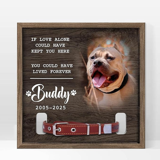 Dog Memorial Frame with Collar Holder – If Love Alone Could Have Kept You Here Quote – Personalized Dog Loss Picture Frame with Name – Dark Wood Pet Memorial Gift with Collar Holder