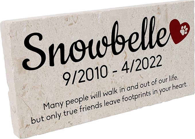 Personalized Pet Memorial Stone, 6x12 Custom Limestone Pet Grave Markers as Keepsake or Pet Remembrance, Thoughtful Pet Loss Gifts for Bereaved Pet Owners, Personalized Memorial Gifts (Snowbelle)