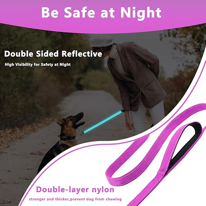 Dog Leash 5ft Long, Double Handle Dog Leash for Safety Control Training, Heavy Duty Dog Leads with Traffic Padded Handles, Reflective Leashes for Small Medium Large Dogs(5ft, Rosered)