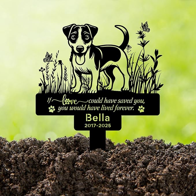 Personalized Pet Jack Russell Terrier Grave Markers, Metal Dog Memorial Stake for Pet Headstone, Waterproof Pet Jack Russell Terrier Cemetery Plaque for Outdoors, Lost Dogs Sympathy Gifts