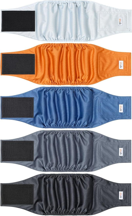 5 Pack Dog Diapers Male Reusable, Premium Belly Bands for Dogs, High Absorbing Male Dog Pee Wraps for Doggie in Incontinence or Excitable Urination and Training Gray L