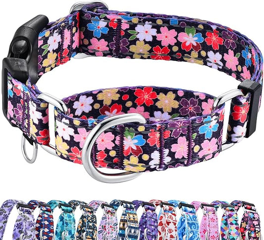 Reflective Martingale Collar for Dogs with Buckle Pretty Fancy Female Floral Dog Collars (Japanese Blossoms, XSmall)