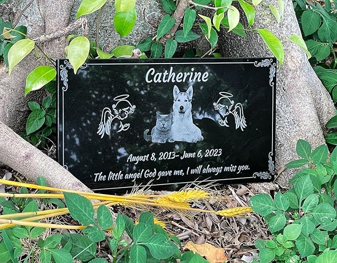 Personalized Pet Memorial Stones for Dog,Cat,Headstone with Photos,Cemetary Markers for Graves,Black Granite Memorial Plaque Outdoor,Custom Sympathy Gift for Lost Loved