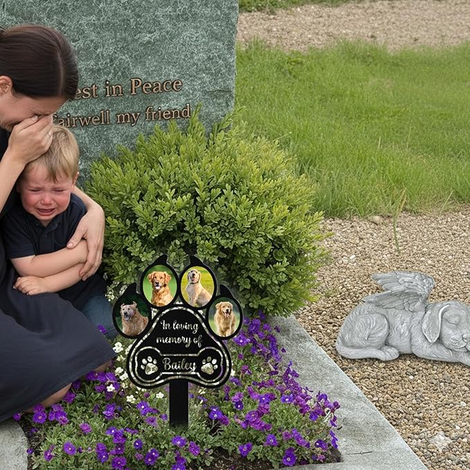 Custom Dog Grave Markers Outdoor, Personalized Pet Grave Marker Dog Memorial with Photo and Name, Outdoor Weatherproof Pet Cemetery Sign, Personalized Dog Memorial Gifts for Loss of Dog