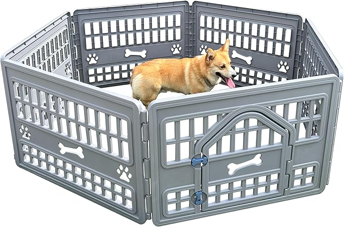 Dog Playpen Indoor,Puppy Playpen Fence Outdoor,Easy Assemble,Fold It Down,Grey Blue(4-Panel 34 * 34 * 24 inch)