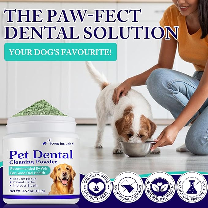 Dog Teeth Cleaning Powder - Dog Dental Powder - Plaque Off Pet Tooth Cleaning lab co - Targets Tartar & Reduces Plaque & Bad Breath - Teeth Cleaning Made Easy for Small, Medium, Large Dogs