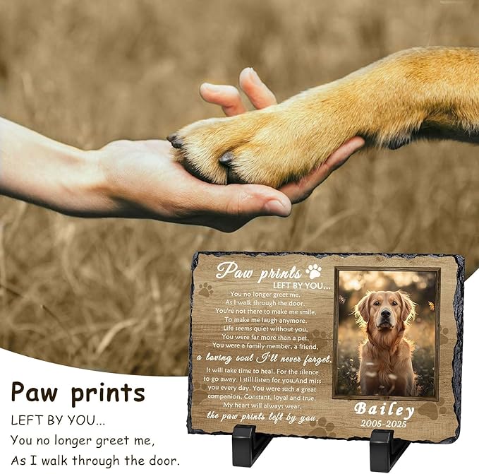 Ships Next Day Personalized Dog Memorial Gifts for Loss of Dog, Custom Pet Memorial Stone with Photo Name Date Bereavement Sympathy Gift for Dog Cat Lover