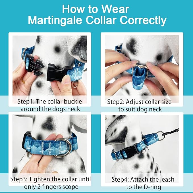 Martingale Collar for Dogs with Buckle Dog Collar Adjustable Soft Nylon Boy Dog Collars for Medium Dogs, Blue Sunset