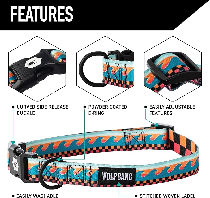Wolfgang Heavy Duty Martingale Dog Collar with Quick Release Nylon Buckle for Walking & Training, BuenaOnda Print, X-Large