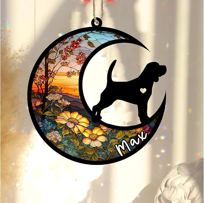 Personalized Dog Memorial, Custom Name Beagle Dog Christmas Ornament with Name, Custom Breeds, Pet Loss Light Catcher, Gifts for Lovers Loss of Pet Sympathy on Mothers Day Christmas