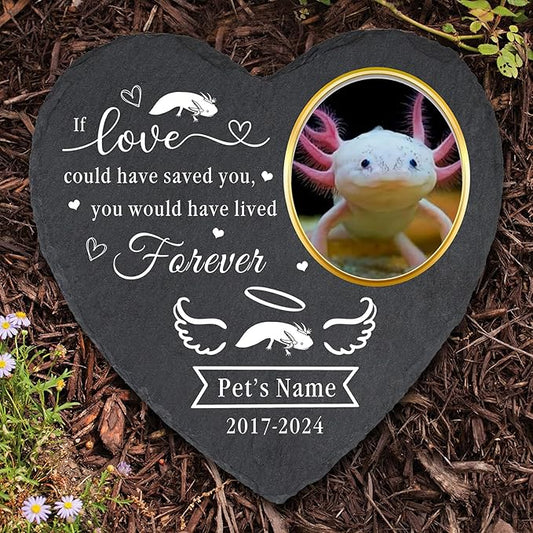 Customized Pet Axolotl Memorial Stone with Photo Name Dates, Personalized Outdoor Pet Headstone for Loss of Axolotl, Axolotl Bereavement Gifts Heart Shaped Pet Memorial Stone