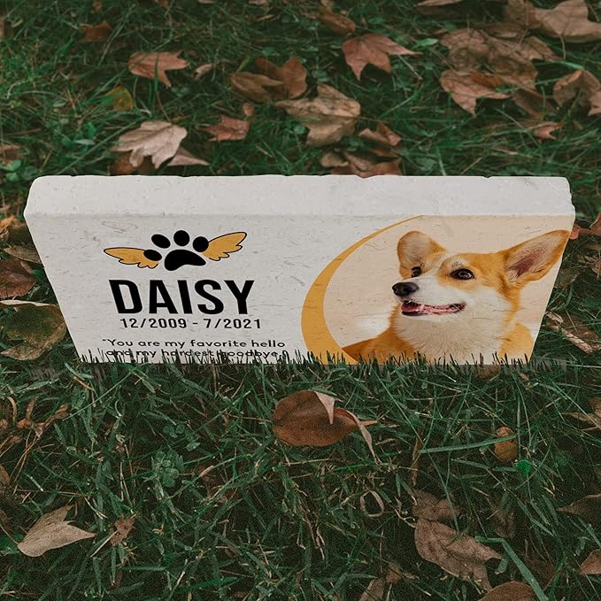 Personalized Pet Memorial Stone, 6x12 Custom Limestone Pet Grave Markers as Keepsake or Pet Remembrance, Thoughtful Pet Loss Gifts for Bereaved Pet Owners, Personalized Memorial Gifts (Daisy)