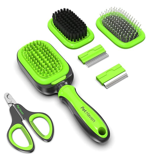 PetHaven Dog Brush & Cat Brush 6 in 1 Pet Grooming Kit Shedding De-matting Slicker Comb For Undercoat Long Short Haired Small Medium Large-Pet Hair Remover Dog Accessories & Dog Nail Trimmer