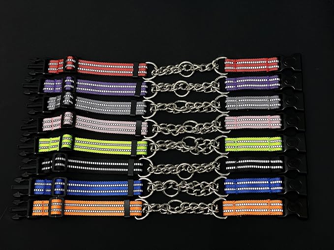 Martingale Collars for Dogs, Heavy Duty Stainless Steel Chain Training Collar, Reflective Nylon Adjustable Collar with Quick Release Buckle, Suitable for Puppy Medium Large Dogs (Green, M)