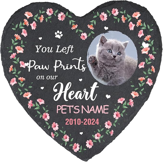 Cowcute Personalized Memorial Stones for Pets, Customized Pet Memorial Gifts for Dogs Mom Cat Owner, Loss of Pet Sympathy Gift, Cat Passing Away Remembrance Plaque, Pet Memory Stone for Cat