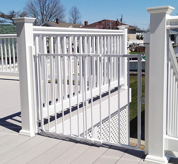 Cardinal Gates SS30OD Outdoor Baby Gate for Top of Stairs-Adjustable Outdoor Dog Gate-Aluminum Safety Gate for Kids & Pets - Can Install at Angles - 27 to 42.5 Inches Wide - White - USA Based Company