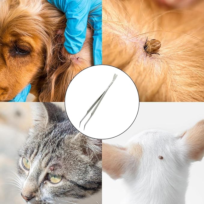 1Pc Silver 2 in 1 Tick Removal Tool for Pets,Stainless Steel Professional Tick Tweezers Ticks Remover for Dogs, Cats and Humans,Flea and Tick Control,Tick Remover Tools Flea and Tick Control