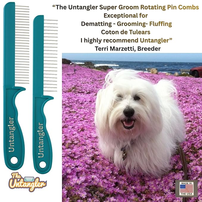 Super-Groom Combs with Smooth Rotating Teeth for Painless Mat Removal (22 Coarse Teeth, Teal Green)