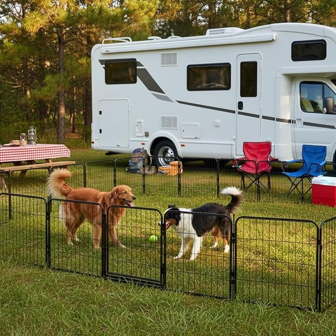Dog Playpen w/Carrying Case for Indoor or Outdoor Use – 32 Inch, 24 Black Panels - Portable Metal Exercise Pen for Small & Medium Dogs - Pet Fence Kennel Crate for House, RV, or Travel