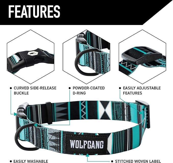 Wolfgang Heavy Duty Martingale Dog Collar with Quick Release Nylon Buckle for Walking & Training, WesternSky Print, Medium