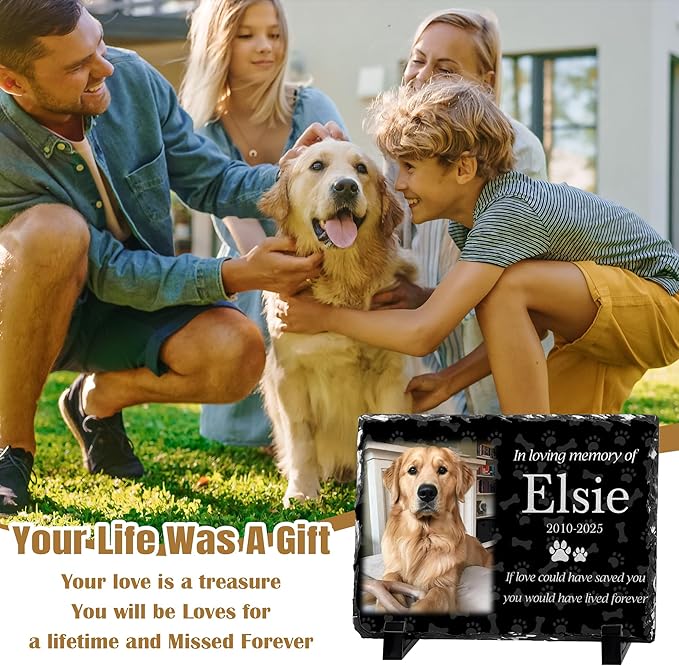 Custom Dog Memorial Gifts for Loss of Dog, Personalized Pet Memorial Stone with Photo Name, Pet Headstones for Dogs, Bereavement Sympathy Gifts for Dog Cat Lover