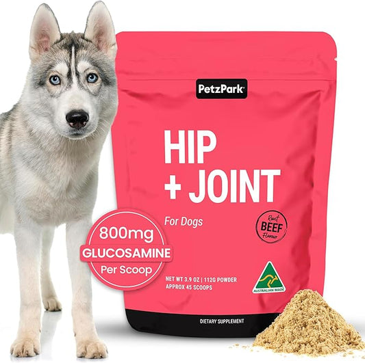 Petz Park Hip + Joint for Dogs 45 Scoops, Glucosamine for Dogs with Chondroitin and MSM, Dog Hip and Joint Supplement for Mobility Support, Dog Food Topper Powder for Joint Health and Flexibility