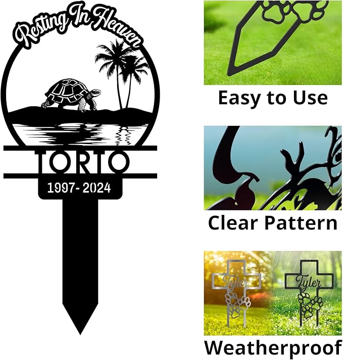 Custom Turtle Memorial Stake, Metal Turtle Grave Marke,r Turtle Garden Sign, Outdoor Plaques for Garden Decor, Turtle Yard Stake, Loss of Turtle Gift, 8-24in