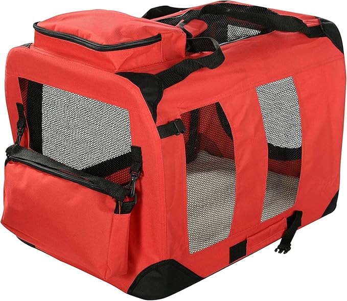 MOOL Lightweight Fabric Pet Carrier Crate with Fleece Mat and Food Bag, Red