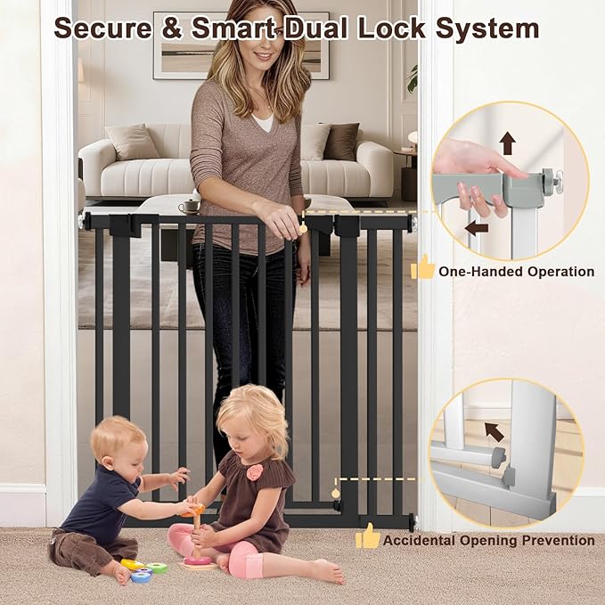 30-41 Inch Extra Wide Outdoor Baby Gate/Dog Gate, Indoor Pet Gate for Doorways, Hallways and Stairs No Drilling, Auto Close, Pressure Mounted Safety gate for Babies,Pets, Black