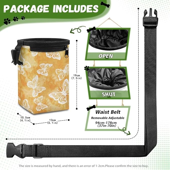 Butterflies Puppy Treat Bag 3 Ways to Wear, Dog Treat Pouch Closes Easy to Prevent Spills Pocket Sized Puppy Dog Training Treat Bag Perfect for Long Walks Or Training