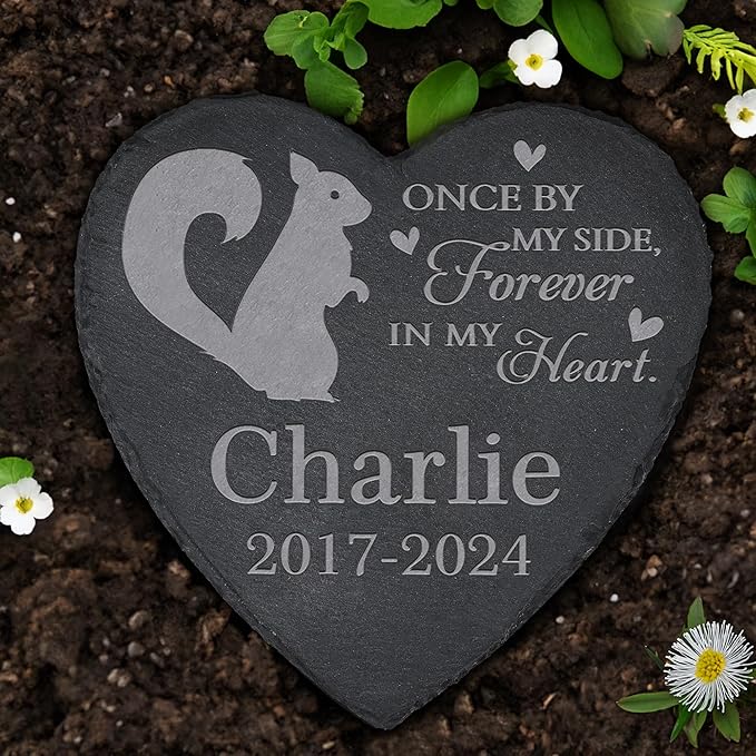 Personalized Pet Memorial, Squirrel Memorial Stone, Squirrel Tombstone, Squirrel Grave Marker, Squirrel Memorial Gifts, Squirrel Loss - Heart-Shaped