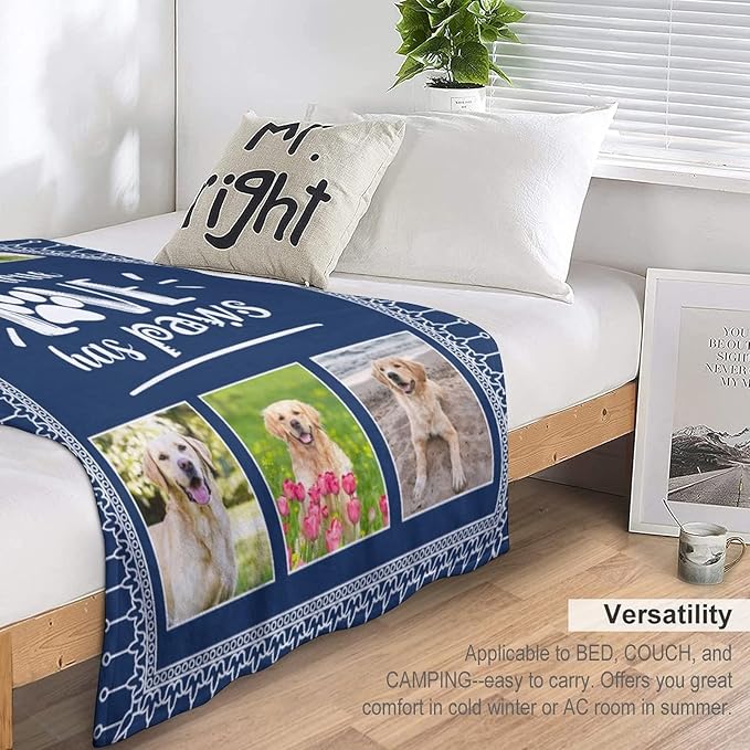 Artsadd Custom Throw Blanket with Dog & Cat Pet Photo, Personalized Memory Gift for Family & Friends - Dog Name Customized Bed Throw Blanket Sympathy Remembrance Made in USA