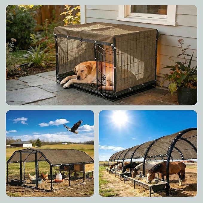 Royal Shade 8' x 22' Brown Custom Size 90% Shade Cloth Dog Kennel Shade Mesh Tarp Sunblock with Grommets for Dog Kennel Cover, Fence Privacy Screen, Greenhouse, Chicken Coop & Pet Playpen.