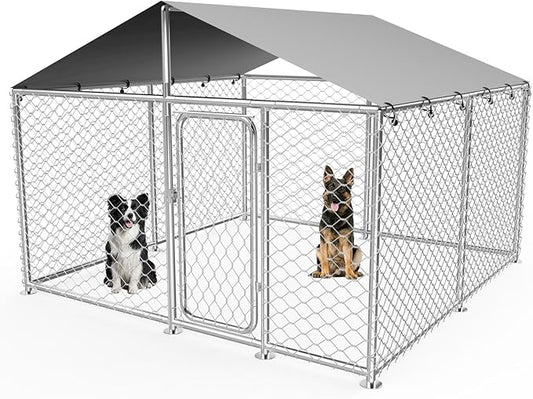 7.8x7.8 ft Outdoor Dog Kennel Outside with Waterproof UV-Resistant Cover, Heavy Duty Dog Enclosure House with Steel Fence and Secure Lock for Dogs