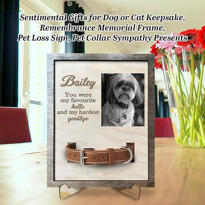 V-DECORPARKS Dog Memorial Picture Frame, Memorial Pet Collar Frame, Dog Memorial Gifts For Loss Of Dog, Pet Memorial Gifts, Dog Collar Frame, Custom Image Pet Memorial Frame, Style_02