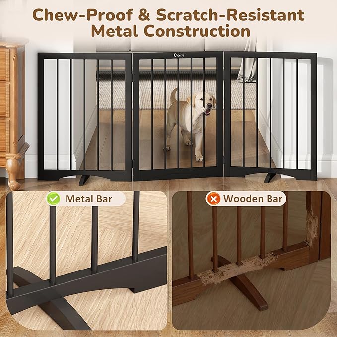 Free Standing Dog Gate Indoor, Foldable Dog Gate for Doorways Stairs Hallways, 3-Panel Freestanding Pet Gate with Support Feet for Stability, Folding Puppy Gate Easy to Move, Doggy Gate 54"x24"
