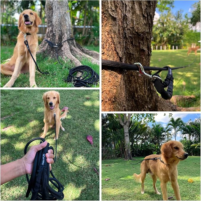 Tuff Pupper Heavy Duty 30 Foot Long Rope Leash for Dogs | Dog Recall Training Leash | High Visibility Strong Climbing Rope Leashes | Hand or Waist Worn | Stainless Steel 360° Clips for Tangle Free Use