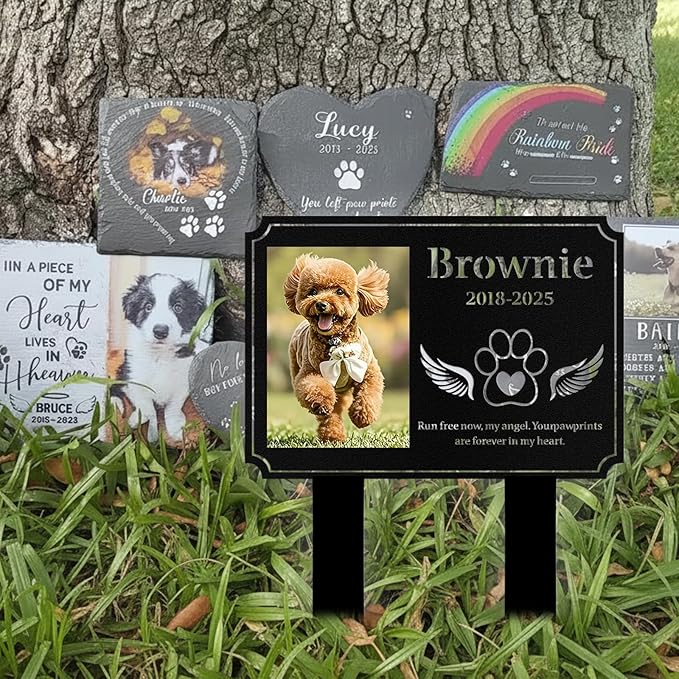 Custom Dog Grave Markers Outdoor, Personalized Pet Grave Marker Dog Memorial with Photo and Name, Outdoor Weatherproof Pet Cemetery Sign, Personalized Dog Memorial Gifts for Loss of Dog