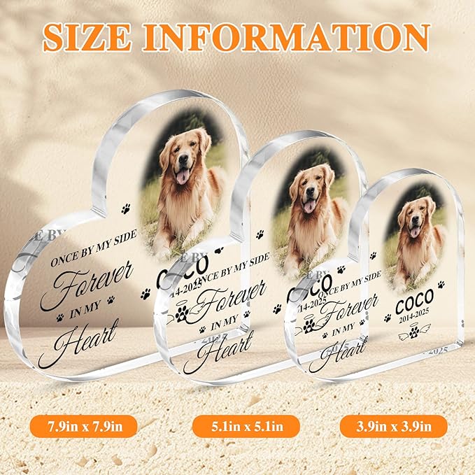 Pet Memorial Gifts Personalized Pet Memorial Plaque Loss of Dog Sympathy Gift Cat Memorials Gift for Loss of Cat Dogs Bereavement Passing Away Gifts Custom Pets Heart Shape Acrylic Plauqe