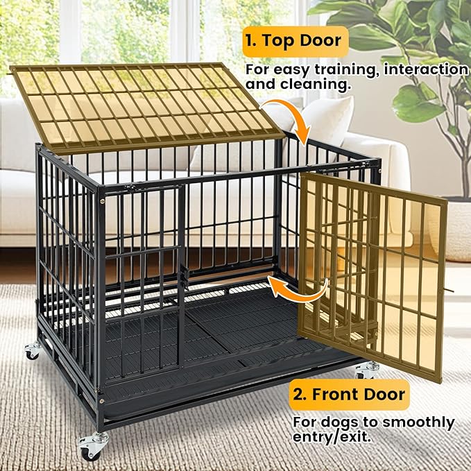 6-Pack 36 inch Stackable Heavy Duty Dog Crate, Metal Escape Proof Dogs Cage Kennel with Lockable Wheels, Removable Tray & Metal Grid, Top Access for High Anxiety Dogs Medium/Small Dogs