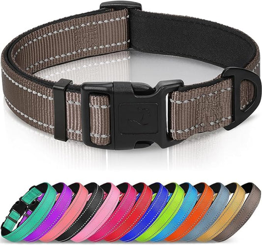 Joytale Reflective Dog Collar, Soft Neoprene Padded, Metal D-Ring, Nylon Pet Collar Adjustable for Small Dogs, Brown, Small