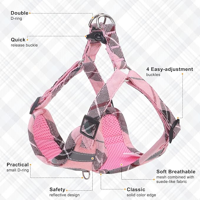 BEAUTYZOO Step in Dog Harness Collar and Leash Set for Small Medium Large Dogs, No Pull No Choke Puppy Harness, Soft Mesh Reflective Pet Padded Vest Adjustable for Doggie Girl or Boy,French Bulldog