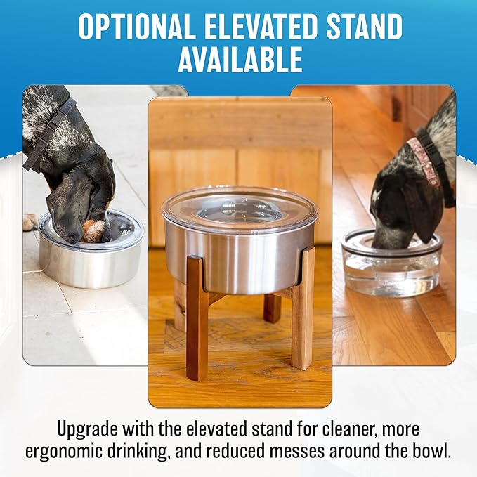 Slopper Stopper Stainless Steel Dripless Water Bowl with Tritan Plastic Lid – Holds 1 Gal, Reduces Spills & Trails Up to 85%+, Water Bowl for Small Breed Dogs (0-20 lbs), The Original Slobber Stopper