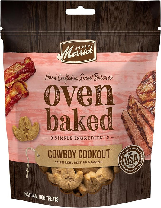 Merrick Oven Baked Natural and Crunchy Bag of Bacon Treats, Cowboy Cookout Recipe with Real Beef and Bacon - 11 oz. Bag