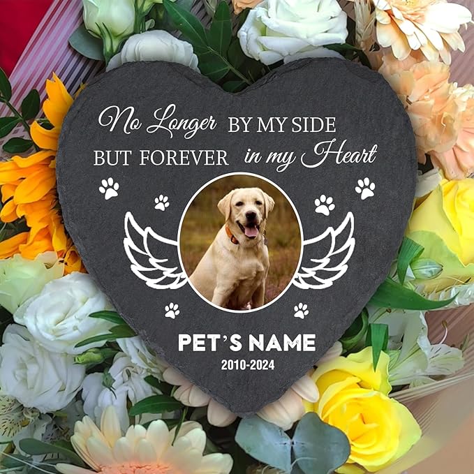 Cowcute Personalized Dog Memorial Stone, Customized Dog Memorial Gifts for Loss of Dog, Custom Pet Memorial Stone for Dog Mom Cat Owner, Garden Pet Grave Markers Headstone, Heart Shaped