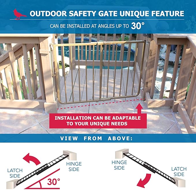 Cardinal Gates SS30OD Outdoor Baby Gate for Top of Stairs-Adjustable Outdoor Dog Gate-Aluminum Safety Gate for Kids & Pets-Can be Installed at Angles - 27 to 42.5 Inches Wide-Brown USA Based Company