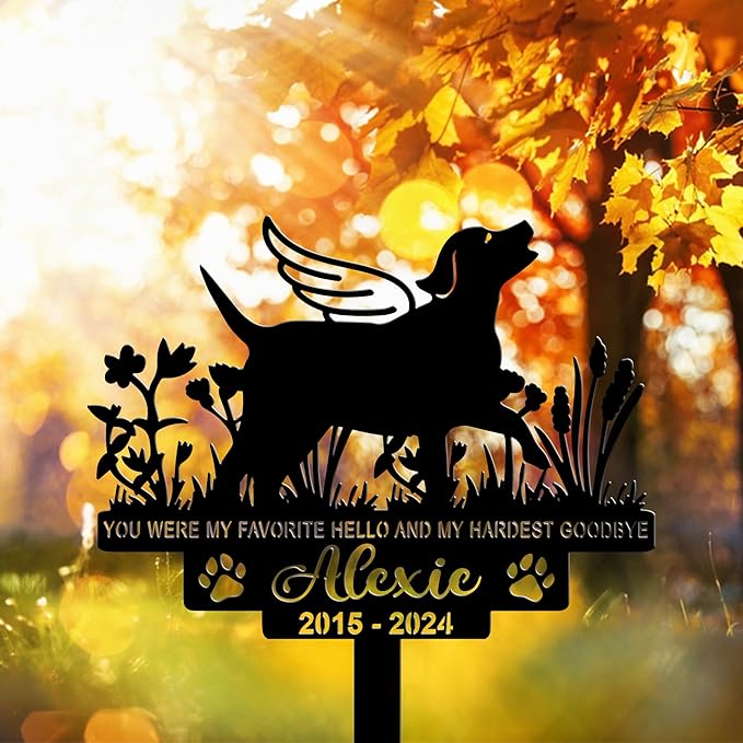 Personalized Pet Memorial Grave Marker, Custom Pet's Name Cemetery Decorations for Funerary, Metal Pet Garden Stake, Outdoor Sympathy Pet Stake Plaque Gift for Loss Dog