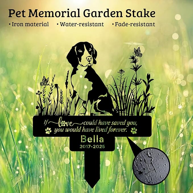Custom Beagle Dog Memorial Stake – Personalized Pet Grave Marker Tombstone for Beagle Dog, Outdoor Garden Metal Sign, Beagle Dog Remembrance Plaque, Pet Beagle Dog Loss Gifts