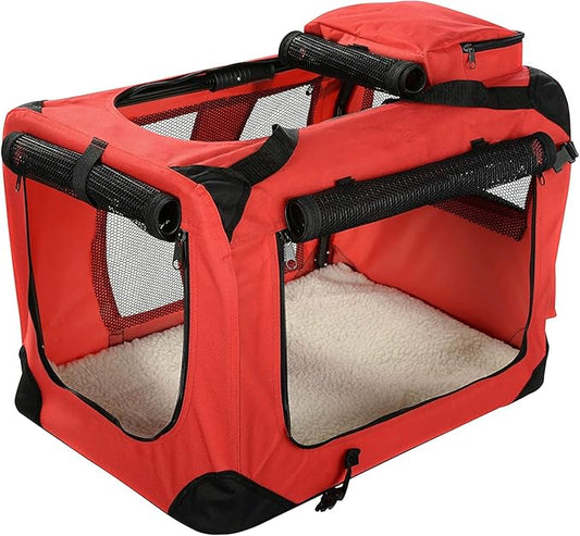 MOOL Lightweight Fabric Pet Carrier Crate with Fleece Mat and Food Bag, Red
